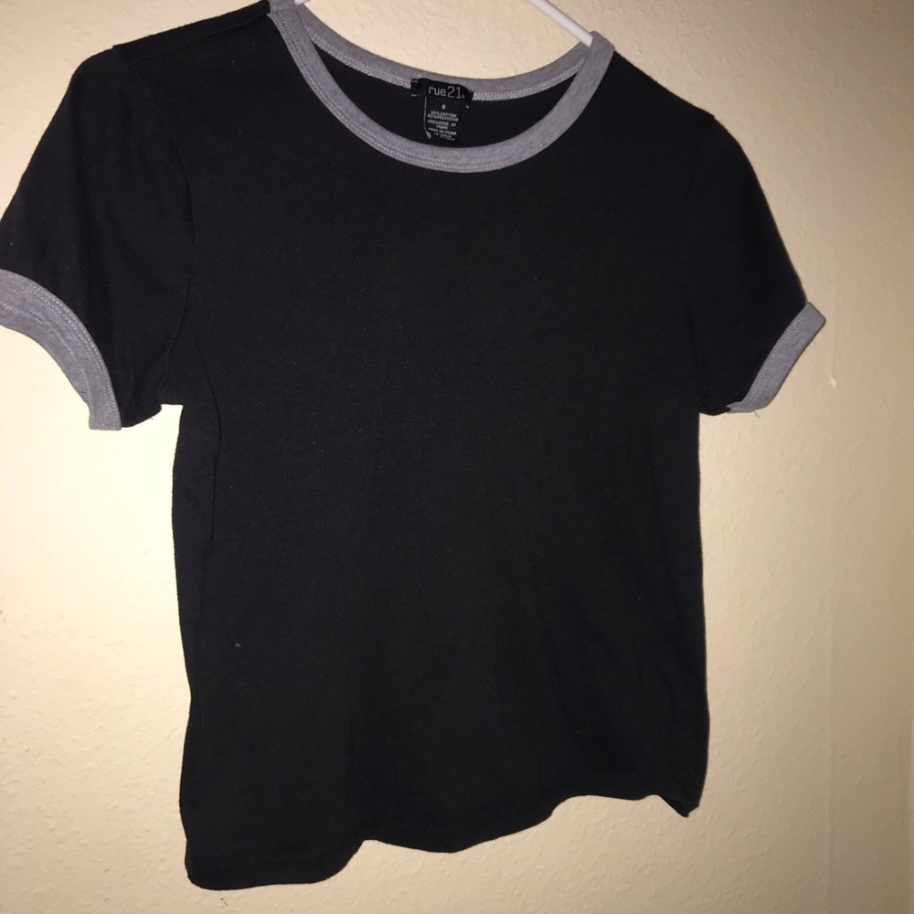 black tee with grey outlining.